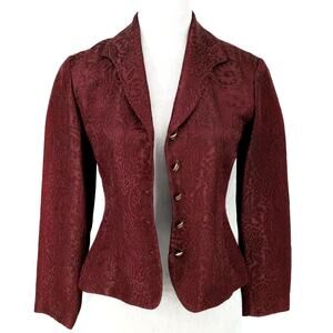 Dana Buchman Jacket Petites 2P Burgundy Brocade Floral Lined Fitted Vintage
